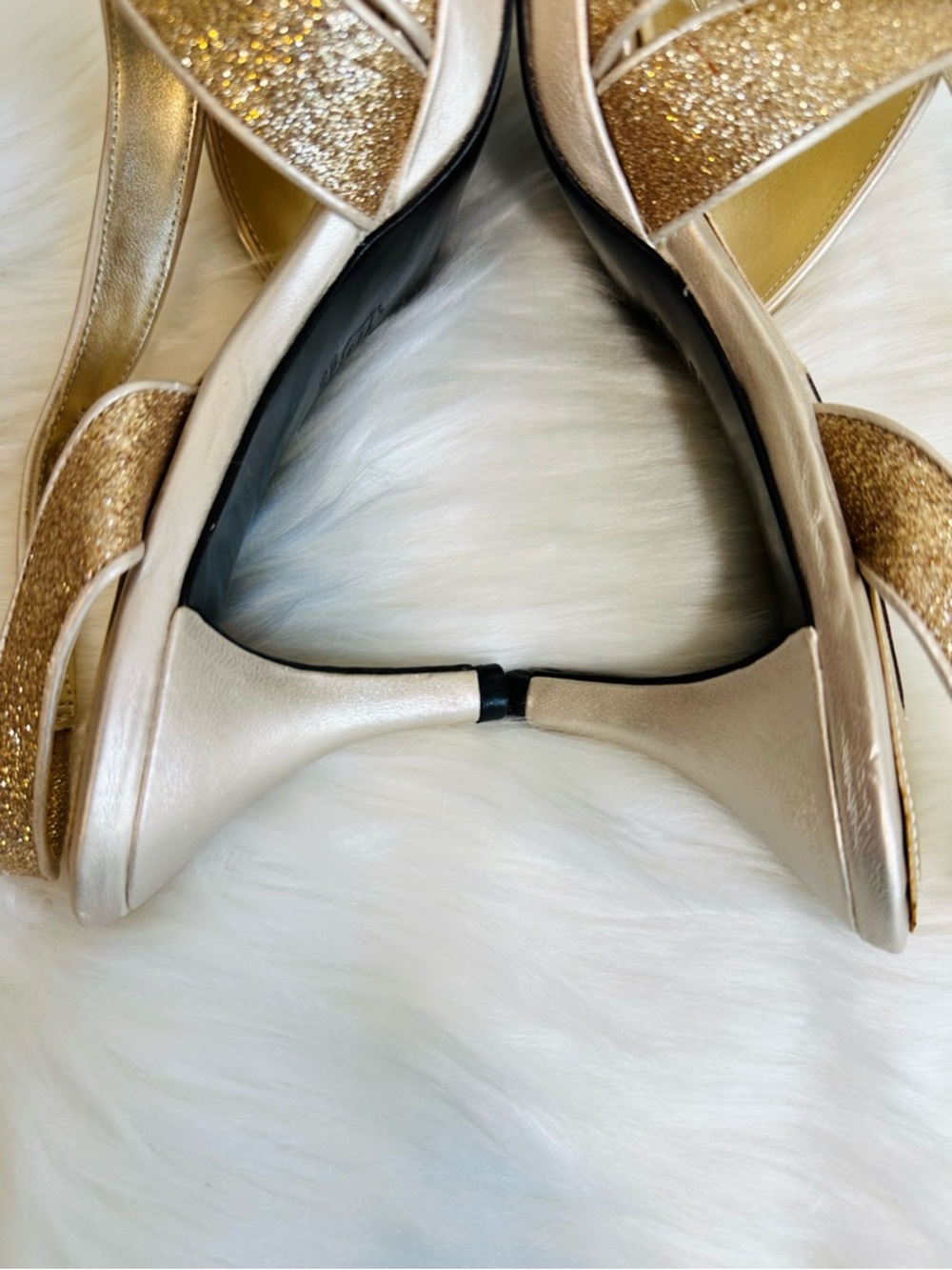 Nina Baby Glitter Open Toe Strappy Slingback Heels in Gold Size 6.5 - Picture 13 of 16